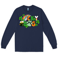 Navy lucky dog St. Patricks Day Long Sleeve Tee - FaDigitalArtStudio