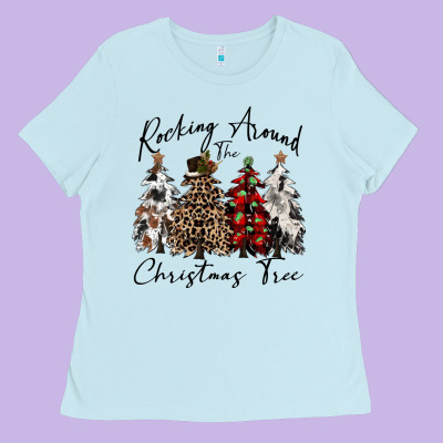 Rocking Around The Christmas Tree Ladies Tee Designed By Cowgirlartshop