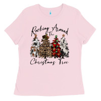 Bubblegum Pink rocking around the christmas tree Ladies Tee - CowGirlArtShop