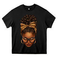 Black afro messy bun leopard bow Heavy Core Tee - texasbilliewilder
