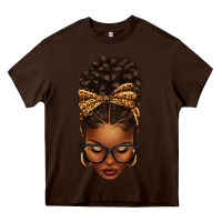 Chocolate Brown afro messy bun leopard bow Heavy Core Tee - texasbilliewilder