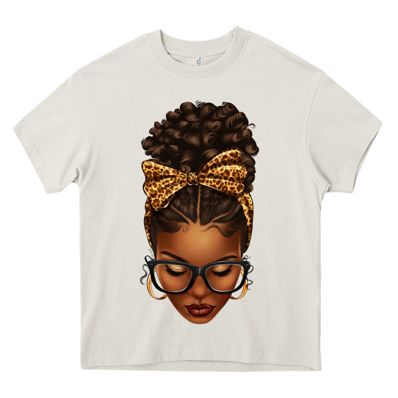 Afro Messy Bun Leopard Bow Heavy Core Tee by texasbilliewilder | Teevron