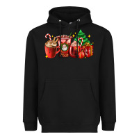 Black Christmas coffee cups with gift and Christmas tree Heavyweight Hoodie - AdoDesignShop