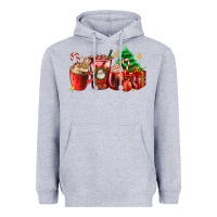 Heather Grey Christmas coffee cups with gift and Christmas tree Heavyweight Hoodie - AdoDesignShop