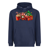 Navy Christmas coffee cups with gift and Christmas tree Heavyweight Hoodie - AdoDesignShop