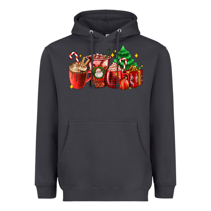 Christmas Coffee Cups With Gift And Christmas Tree Heavyweight Hoodie by AdoDesignShop | Teevron