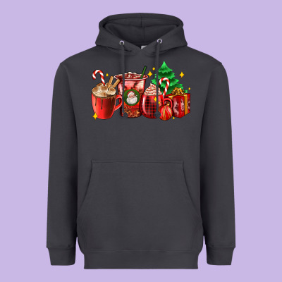 Christmas Coffee Cups With Gift And Christmas Tree Heavyweight Hoodie Designed By Adodesignshop