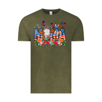 Vintage Olive All American Mama Cow Flowers Vintage Tee - CowCowDesign