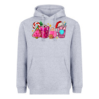 Heather Grey pink christmas coffee cups Heavyweight Hoodie - AdoDesignShop