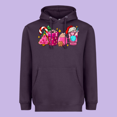 Pink Christmas Coffee Cups Heavyweight Hoodie Designed By Adodesignshop