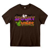 Chocolate Brown Spooky vibes Heavy Core Tee - NancyCooperArtShop