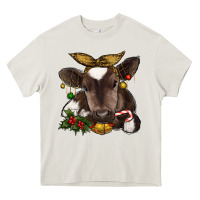 Cream christmas baby cow Heavy Core Tee - RanaPortraitStore