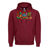 Burgundy joy with christmas elf stitch Zipper Hoodie - AdoDesignShop