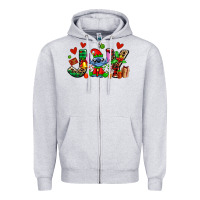 Heather Grey joy with christmas elf stitch Zipper Hoodie - AdoDesignShop