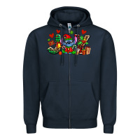 Navy joy with christmas elf stitch Zipper Hoodie - AdoDesignShop