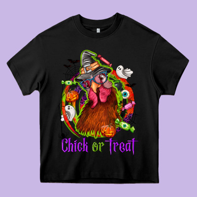 Chick Or Treat Halloween Heavy Core Tee Designed By Nancycooperartshop