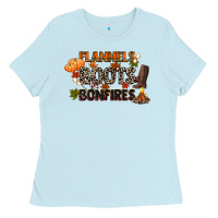 Baby Blue flannels boots and bonfires Ladies Tee - CowGirlArtShop