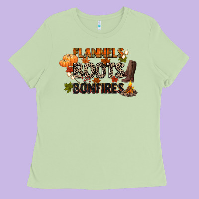 Flannels Boots And Bonfires Ladies Tee Designed By Cowgirlartshop