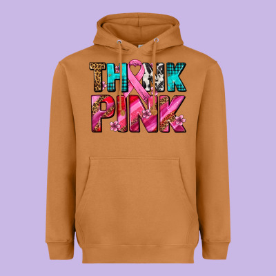 Think Pink Cancer Ribbon Heavyweight Hoodie Designed By Adodesignshop
