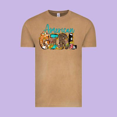 American Girl, Western Cowhide Vintage Tee Designed By Cowcowdesign