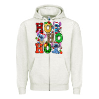 Oatmeal Heather ho ho ho stitch Zipper Hoodie - AdoDesignShop