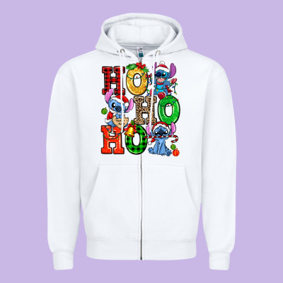 Ho Ho Ho Stitch Zipper Hoodie Designed By Adodesignshop