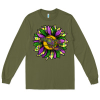 Army Green Mardi Gras Sunflower With Crawfish Long Sleeve Tee - BundleAndBundleShop
