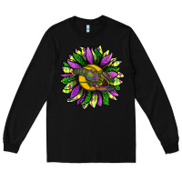 Black Mardi Gras Sunflower With Crawfish Long Sleeve Tee - BundleAndBundleShop