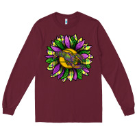 Burgundy Mardi Gras Sunflower With Crawfish Long Sleeve Tee - BundleAndBundleShop