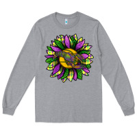 Heather Grey Mardi Gras Sunflower With Crawfish Long Sleeve Tee - BundleAndBundleShop