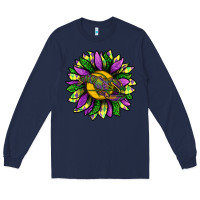 Navy Mardi Gras Sunflower With Crawfish Long Sleeve Tee - BundleAndBundleShop