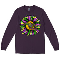 Plum Mardi Gras Sunflower With Crawfish Long Sleeve Tee - BundleAndBundleShop