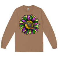 Toasted Coconut Mardi Gras Sunflower With Crawfish Long Sleeve Tee - BundleAndBundleShop
