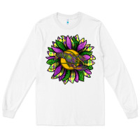 White Mardi Gras Sunflower With Crawfish Long Sleeve Tee - BundleAndBundleShop