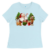 Santa Coffee Cups Christmas Ladies Tee | Teevron