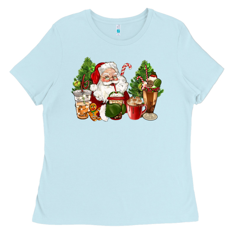 Santa Coffee Cups Christmas Ladies Tee by CowGirlArtShop | Teevron
