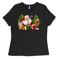 Black santa coffee cups christmas Ladies Tee - CowGirlArtShop