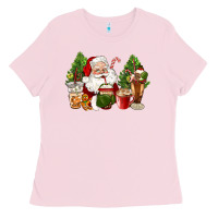 Bubblegum Pink santa coffee cups christmas Ladies Tee - CowGirlArtShop