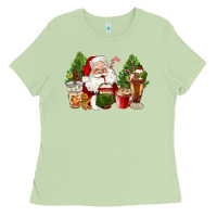 Matcha santa coffee cups christmas Ladies Tee - CowGirlArtShop