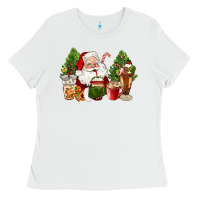 White santa coffee cups christmas Ladies Tee - CowGirlArtShop