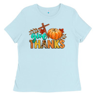 Baby Blue give thanks Ladies Tee - CowGirlArtShop