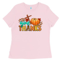 Bubblegum Pink give thanks Ladies Tee - CowGirlArtShop