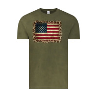 Vintage Olive America Flag and Leopard Vintage Tee - CowCowDesign