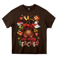 Chocolate Brown one merry teacher afro messy bun Heavy Core Tee - texasbilliewilder