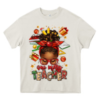 Cream one merry teacher afro messy bun Heavy Core Tee - texasbilliewilder