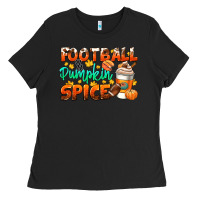 Black football pumpkin spice Ladies Tee - CowGirlArtShop