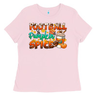 Bubblegum Pink football pumpkin spice Ladies Tee - CowGirlArtShop