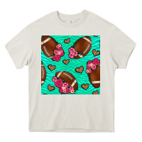 Cream American Football roses and hearts Heavy Core Tee - NancyCooperArtShop