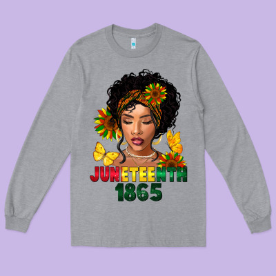 Juneteenth 1865 Black Woman Long Sleeve Tee Designed By Fadigitalartstudio