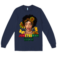 Navy juneteenth 1865 black woman Long Sleeve Tee - FaDigitalArtStudio